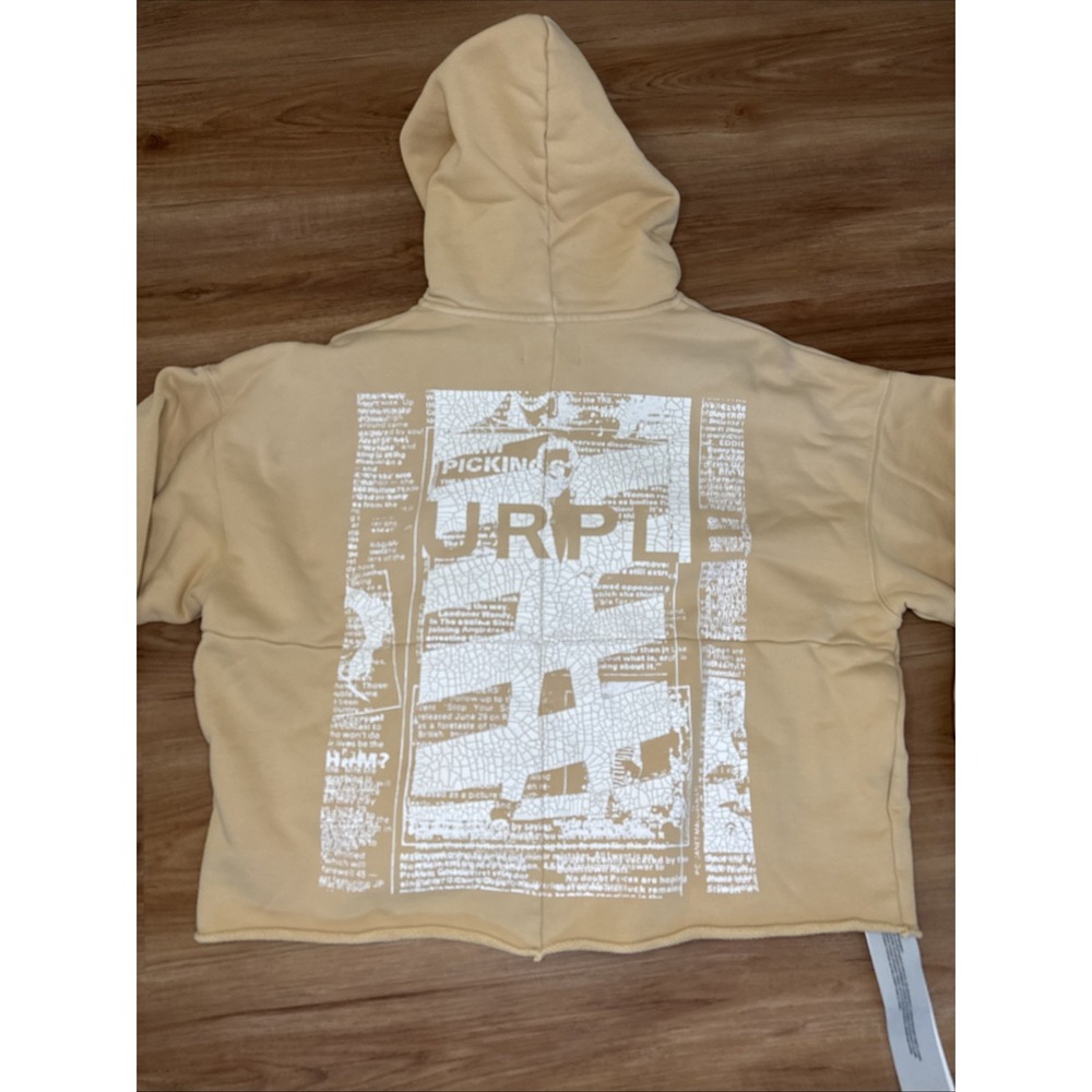 Purple Brand Oversized Fleece Graphic‎ Hoodie Ecru Small NWT - Picture 10 of 10
